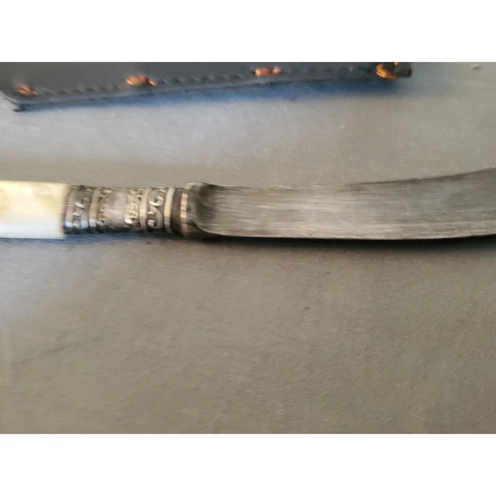 ANTIQUE 1866? MERIDEN CUTLERY FRUIT KNIVE MOP HANDLES STERLING SILVER BANDS